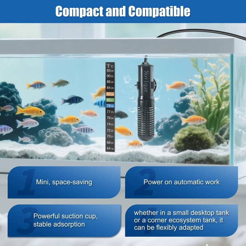 Novique 25W Mini Aquarium Heater Submersible Constant Temperature Fish Tank