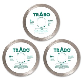 Trabo 4 Inch 3 Pack Tile Continuous Rim Diamond Metal Bond Blade for Cutting Granite, Ceramic, Porcelain, Quartz, and More 3 Pieces with 7/8 Inch Arbor with 5/8 Inch Reducer Ring