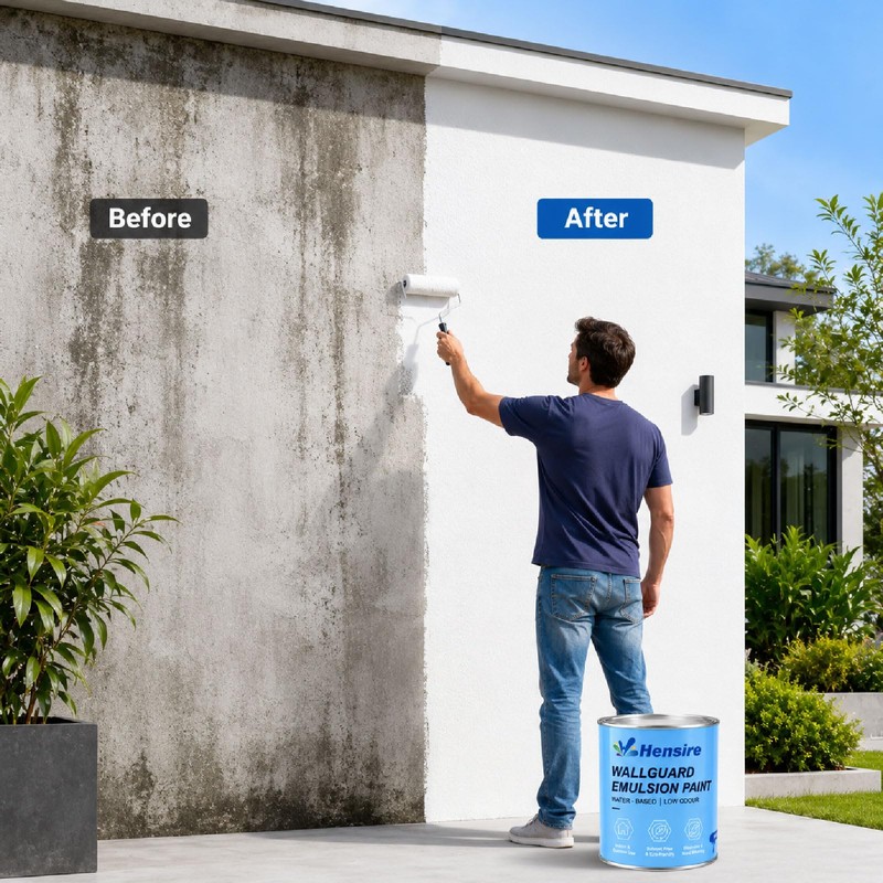 Hensire White Exterior Wall Paint for Concrete & Masonry, 17oz