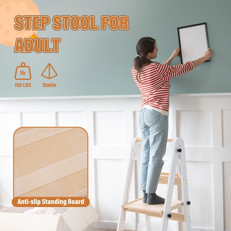 Gewitt Foldable Toddler Kitchen Stool Helper - Adjustable Height Toddler