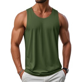 MAGCOMSEN Mens Muscle Tank Tops Gym Workout Sleeveless Shirts UPF 50+ Athletic Cut Off Shirts Bodybuilding Tank Tops ArmyGreen L