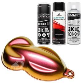 Chameleon Spray Paint Kit | Includes Sealer, Aerosol Color Shift Spray Paint, and Gloss Clear for Cars, Bikes, Wheels. Strongest Automotive Grade Shifting Effect. (Red, Orange, Gold - C10 BLACK KIT)