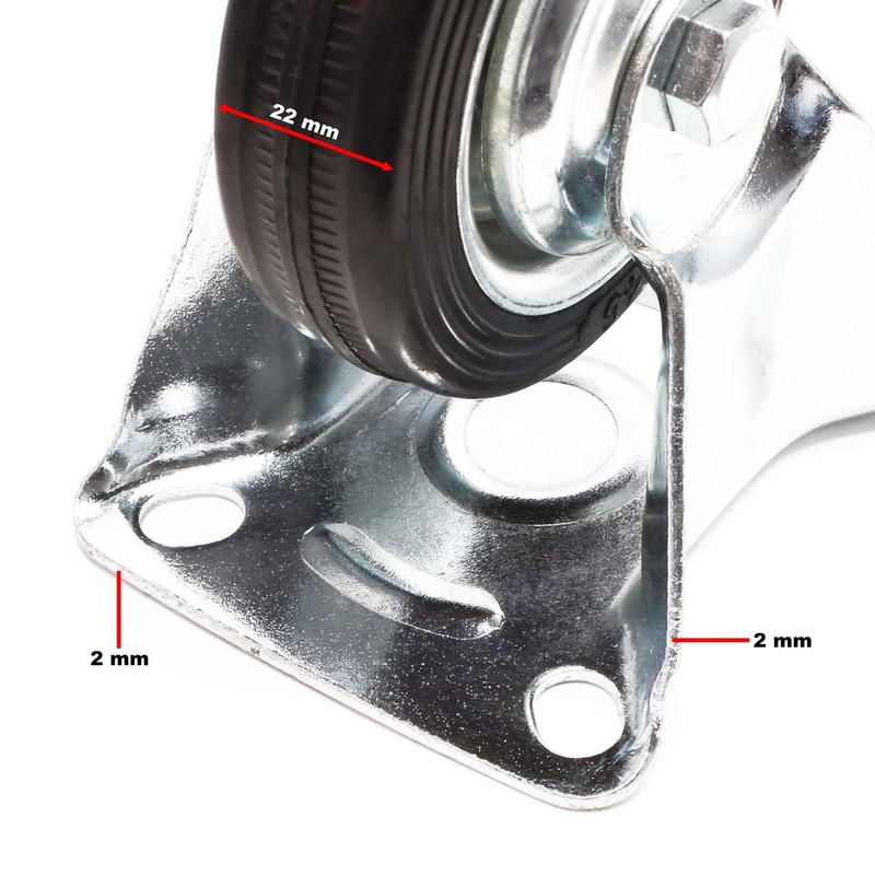 Wiltec Fixed Castor Diameter 75 mm with Rubber Wheel and
