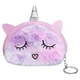 Rumyve Unicorn Plush Girl Purse,Round Cartoon Unicorn Handbag Purse Bag Crossbody Bag Cute Shoulder Bag Handbag,Cute Princess Gift Toddler Kids Teen Girls(Purple)