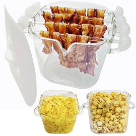 Glass Microwave Bacon Cooker, Microwave Popcorn Popper, 100oz Glass jar with Silicone Lid, Ramen Noodle Bowl and Vegetable Steamer, with Removable Glass Rod, Make 16pcs bacon one time.