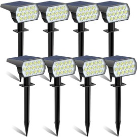 Solar Spot Lights Outdoor Waterproof IP65, [8 Pack/52 LED] 2-in-1 Solar Landscaping Spotlights, 3 Lighting Modes Solar Powered Garden Flood Light for Patio Pathway Driveway Pool Yard(Cool White)
