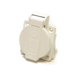 HOLZER Surface-Mounted Sockets, IP44, Cavity Sockets, Schuko Mounting Sockets, 16 A, Wet Room, PA6, with Flange Seal (White)