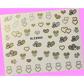 Glitter Gold Silver Sweet Heart Solid & Hollow Valentine's Day Nail Art Sticker 898d Gold- Silver for Nails Design Decals Supplies Manicure Tips Sticker Colorful for Nail Decorations