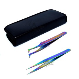 SET OF 2 Stainless Steel Multi Titanium Rainbow Color Jeweler Style Tweezers #6 + #3 Fine Point (A2Z)