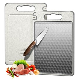 Double-Sided Chopping Board for the Kitchen, 2-in-1 Chopping Board, Food-Grade 304 Stainless Steel and Wheat Straw, Non-Slip Chopping Board, Scratch-Resistant Mesh Design, 36.5 x 25 cm