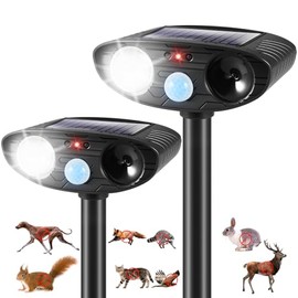 2025 Cat Repellent Device Ultrasonic Animal Repellent Outdoor Solar Animal Repeller with Motion Sensor&LED Strobe Light Deer Deterrent to Scare Dog Squirrel Raccoon Skunk Rabbit (2Pack)