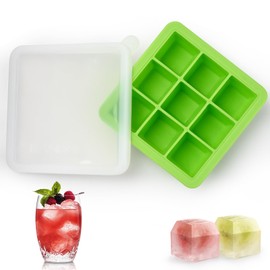 Silicone Ice Cube Tray with Lid,9 PCS X 1.3inch Square Ice Cubes Maker,Small Ice Trays for Freezer,Silicone Ice Cube Trays for Freezer with Cover,for Baby Food, Cocktail, Coffee(Silicone Ice Cube Tray