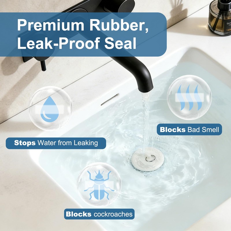 6 Packs Drain Stopper Set with Pull Ring, Jamini Rubber