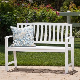 Christopher Knight Home Loja Outdoor Acacia Wood Bench, Pu White