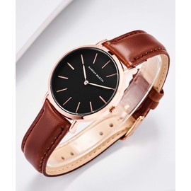 HANNAH MARTIN Women's Watches Analogue Quartz Stainless Steel Leather Waterproof, brown, Strap.