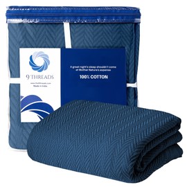 9Threads Luxury Cotton Blankets for King Bed - Blanket for Ultimate Comfort and Warmth, Herringbone Cozy Lightweight,Soft and Breathable Design Ideal for Cuddling for All Seasons Blue