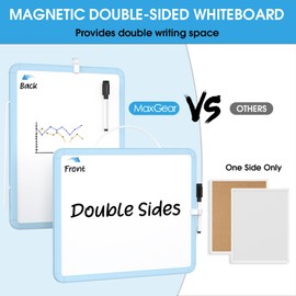 MaxGear Small Dry Erase Board for Wall, 14"x 11" Hanging Double-Sided Magnetic Whiteboard with a Black Dry Erase Marker, Portable Mini White Board for Planning, Drawing, Memo, to Do List, Blue Frame