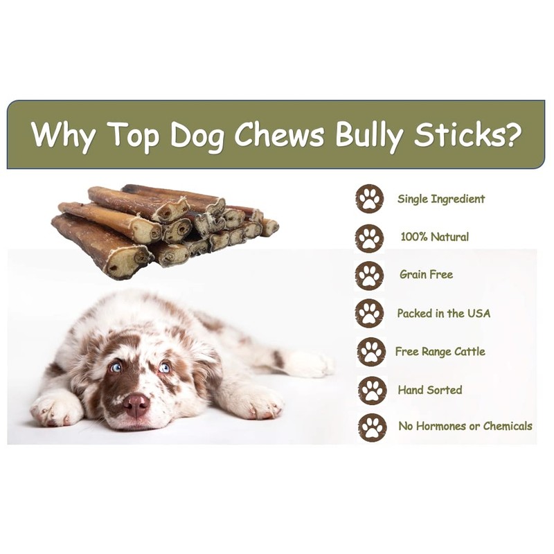 Top Dog Chews 6” Bully Sticks –100% Natural, Grass-Fed Beef