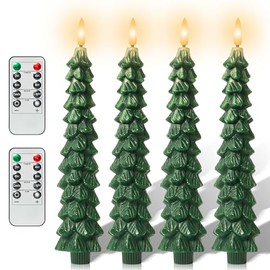 Sttokilly Christmas Tree Flameless Taper Candles Battery Operated with Remote and Timer, Real Wax Window Candlesticks with Flickering 3D Flame, LED Candles, for Fireplace Christmas Decoration (4 PCS)
