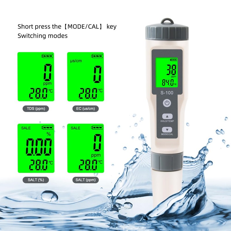 TDS Meter,4 in 1 Water Tester TDS/Salt/Temp/EC Meter,High Accuracy TDS
