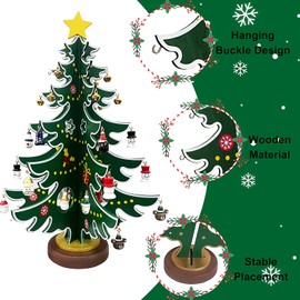 2024 Christmas Advent Calendar,24 Days Countdown Calendar,Wooden Tabletop Christmas Tree with 28 Ornaments Decoration Mini Snowman Santa for Xmas Party Favor Gifts (Green)