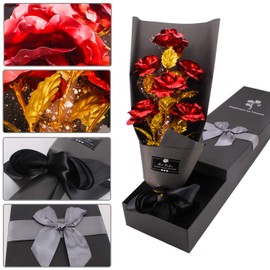 BESSEEK 24k Gold Rose Artificial Forever Rose Bouquet, Gold Foil for Girlfriend on Valentine's Wedding, Gold Plated Rose Marriage Proposal Gift, Eternal Love Rose for Thanksgiving Birthday