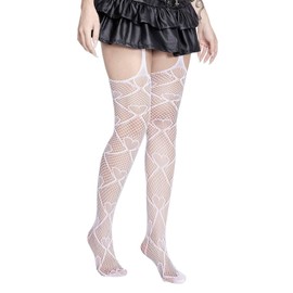 Amazleer Women's Heart Print Lace Tights, Lace Stockings, High Waist Lace Leggings, Suspender Pantyhose (US, Alpha, One Size, Regular, Regular, 1, White)