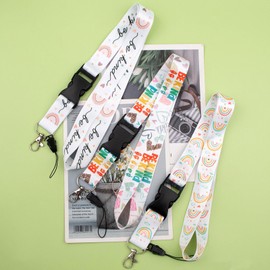 BKBKAAK 3 Packs Cute Rainbow Breakaway Lanyards for Badge Holder, Autism Theme Silky Neck and Wrist Lanyard, Quick Release Buckle Detachable Neck Lanyard for Kids, Women, Girls