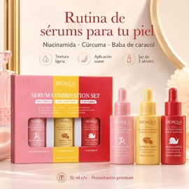 Kit de Sérums Faciales Antiedad e Hidratante, Set de 3 Piezas de 30ml con Extracto de Caracol, Niacinamida y Cúrcuma, Suero Coreano para Manchas, Acné y Arrugas