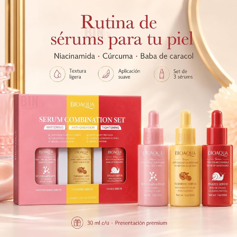 Kit de Sérums Faciales Antiedad e Hidratante, Set de 3