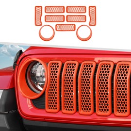 9PCS Headlight Cover & Front Grill Mesh Inserts Compatible with Jeep Wrangler JL JLU 2024-2025, NOT FIT JL Sport/Sport S (Orange)