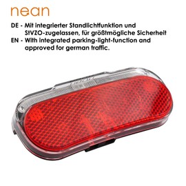 nean Bicycle E-Bike LED Rear Light, Rear Light with Reflector and Parking Light, Bicycle Light with StVZO Approval, Outdoor Rear Lamp 5 Candela, Red
