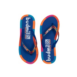 budmil Women's Flip Flop, Comfortable Slippers, Non-Slip Beach Slippers for Women for the Beach or City, Blue / Orange, 37 EU