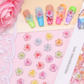 100pcs 3D Flower Nail Charms, Ice Translucent Flowers for Nails Resin Mixed Colors Flower Nail Gems Diamonds Jewelry Floral Nail Art Charms for Women Girls Manicure Accessories Crafts