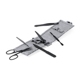 Set of 2 manicure fabric case with 6 pieces scissors, clippers, tweezers, arrows and 2 cuticle removers - case made of RPET felt in grey notrash2003