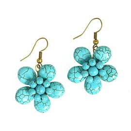 Idin Jewellery - Handmade Turquoise Stone Flower with Bead Drop Earrings