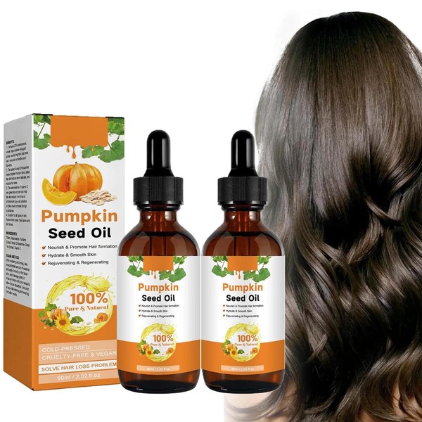 2 x Pumpkin Seed Oil for Hair, 60 ml, Pumpkin Seed Oil for Hair Growth, Organic Pumpkin Seed Oil for Hair Growth, Cold Pressed Aromatherapy Massage Oil, Repair of Damaged Hair for Men and Women