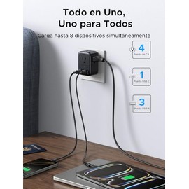UGREEN 8 en 1 Regleta Multicontacto Pared, 4 Salidas CA y 4 USB (USB C 20W)