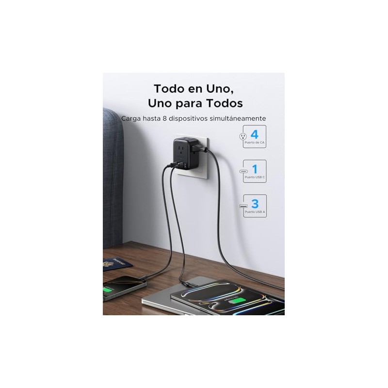 UGREEN 8 en 1 Regleta Multicontacto Pared, 4 Salidas CA