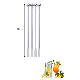 YFFSFDC Stainless Steel Stirring Rod, Long Stirrer, Total Length 7.5 inches (19 cm), Cocktail & Coffee, Beverage Mixer, Convenient Accessories, Set of 4 (Silver)