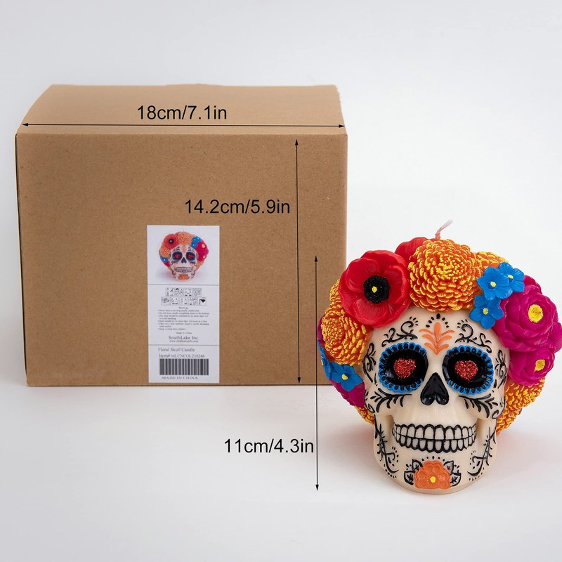 Dia De Los Muertos Floral Skull Scented Candle for Day