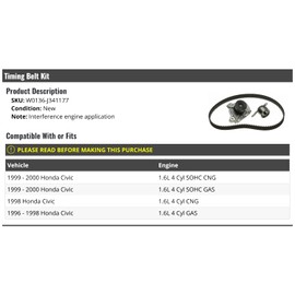 Timing Belt Kit - Compatible with 1996-2000 Honda Civic 1.6L