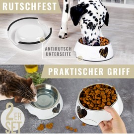 ne&no® Feeding Bowl, Set of 2 for Small and Medium Dogs, Cats or Puppies | Sturdy, Robust & Non-Slip | Melamine Dish 350 ml | Removable Stainless Steel Bowl | with Motif