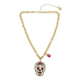 Betsey Johnson Womens Sugar Skull Pendant Necklace