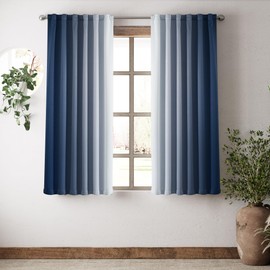 Vangao Navy Blue Ombre Blackout Curtains 63 Inch Length for Living Room Bedroom Gradient Room Darkening Thermal Insulated Light Blocking Drapes Back Tab Window Soundproof Curtain, 2 Panels, 52 X 63