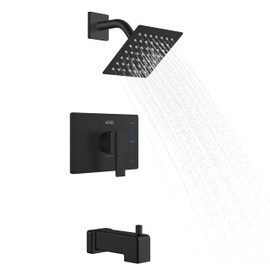 KENES Tub Shower Faucet Set Complete, Matte Black Tub and Shower Trim Kit with 6-Inch Rain Shower Head, Square Shower System, KE-6025A-2 (Shower Valve Included)