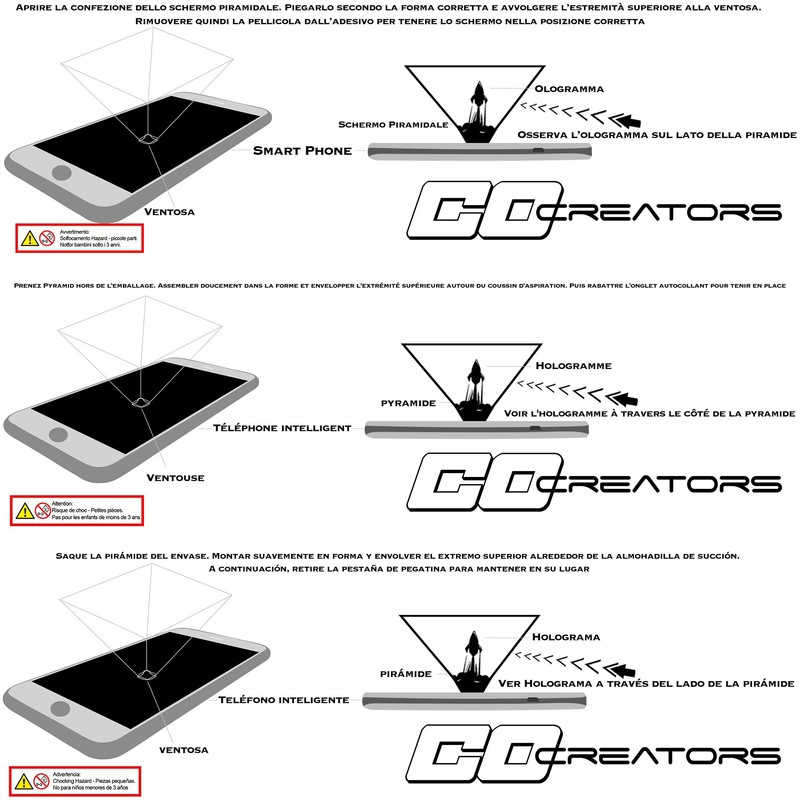 CoCreators 360 Virtual Reality Mini 3D Holographic Projection Pyramid with