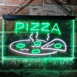 Pizza Shop Dual Color LED Neon Sign White & Green 12" x 8.5" st6s32-i0004-wg