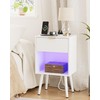 ASACESCU White Fluted Nightstand with Charging Station, Modern Bedside Table