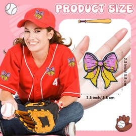 Shyyween 12 Pcs Pink Baseball Ice Cream Patches Iron on Bow Patches Embroidered Applique DIY Craft Gifts Sewing Sports Style Baseball Bow Patch for Jeans Jacket Hats Clothing Backpacks Decoration